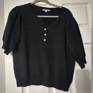 ⛱️🔥Draper James - Black Puff Sleeve Pointelle Henley Sweater - XL
